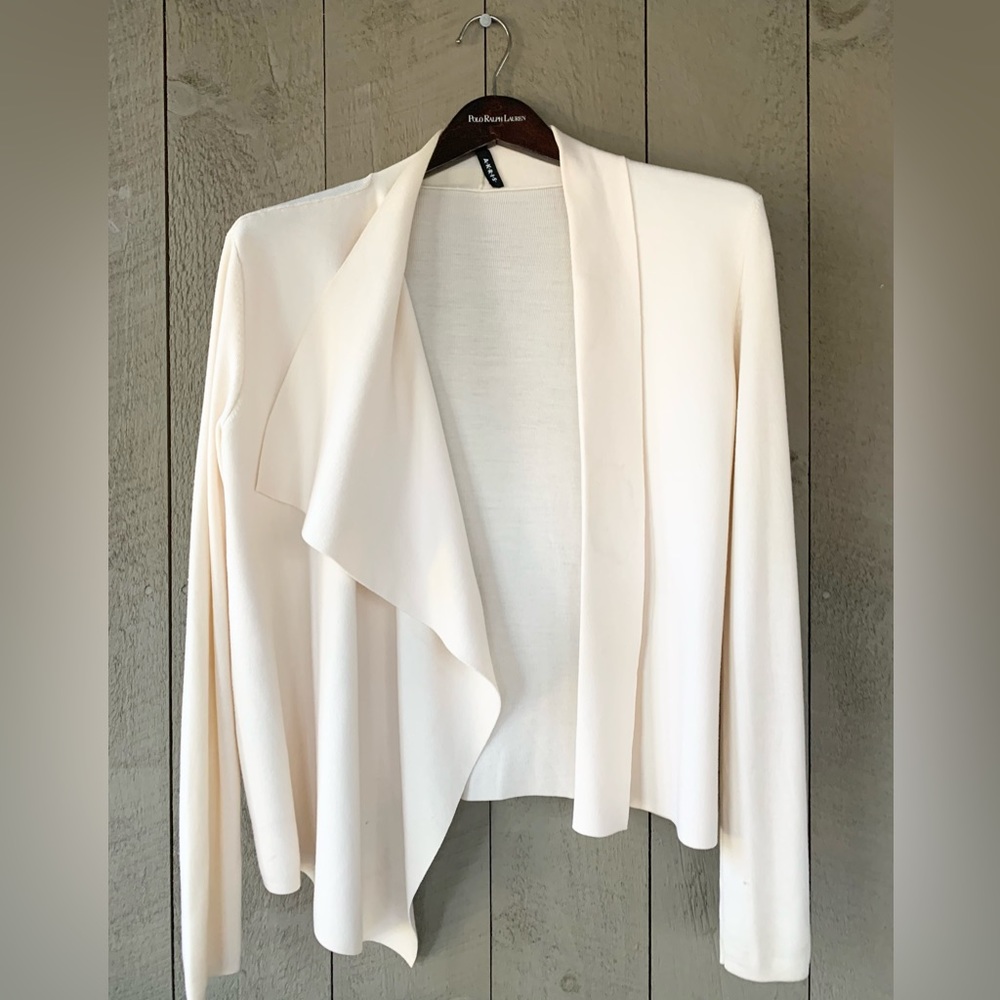 AKRIS Beige Wool Blend Drape Front Cardigan